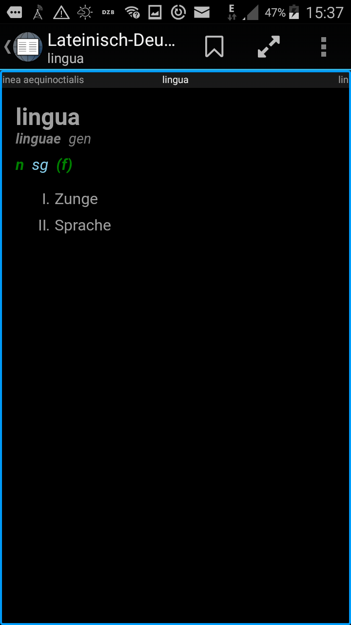 Screenshot of the Aard Android dictionary client